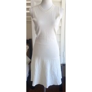 Theory Fit Flare Dress M Open Back Ivory White Knit Maysen Prosecco Wedding Mini